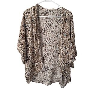 Style Rack Leopard Print Kimono Cardigan Brown Tan Blue Open Front Small